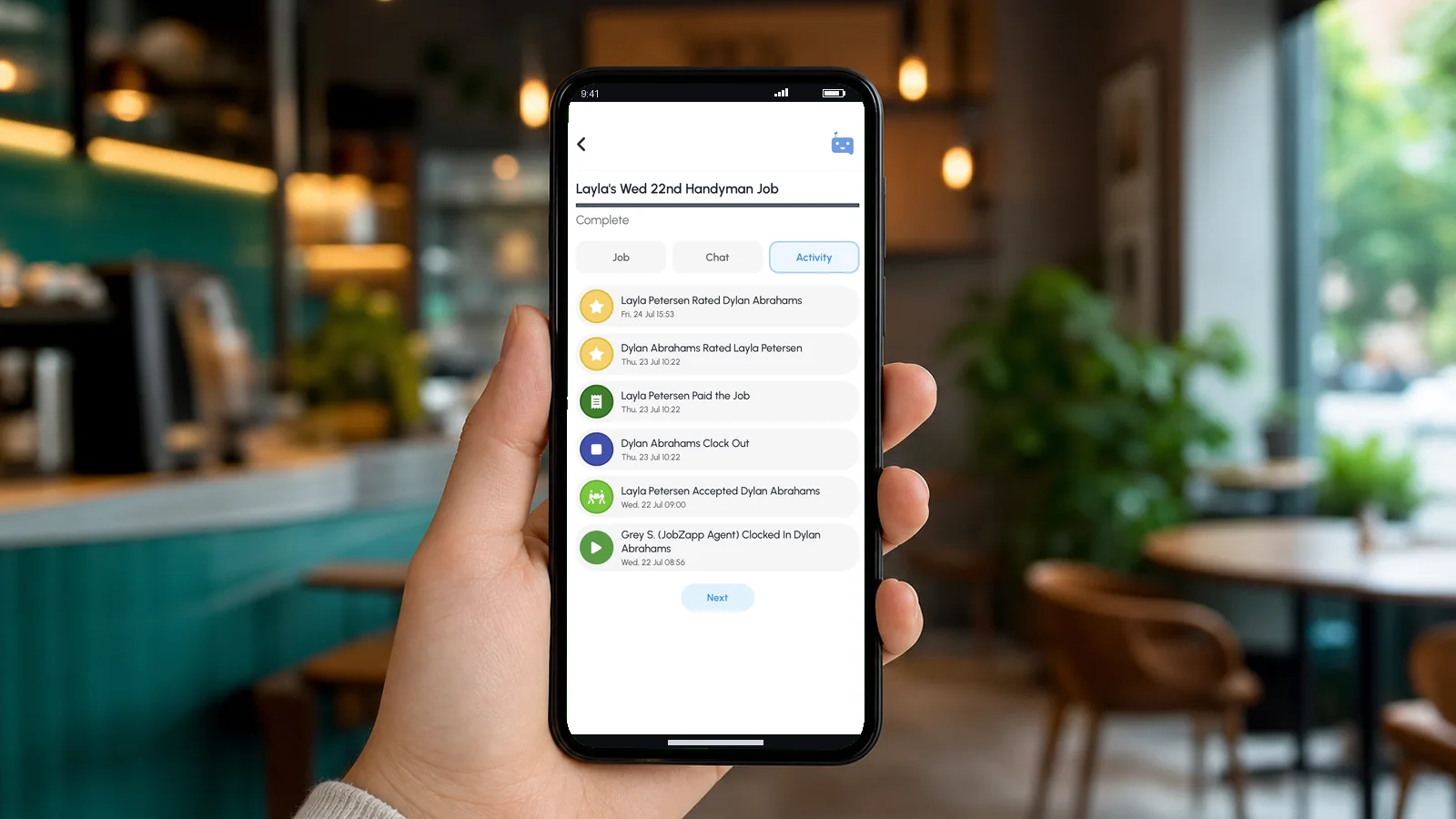 A job from start to finish app screen