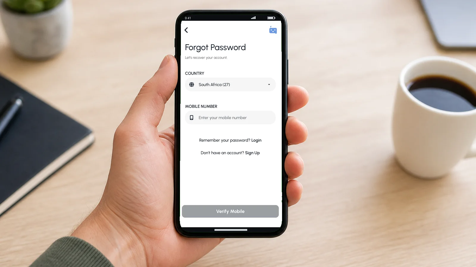 Forgot password app screen