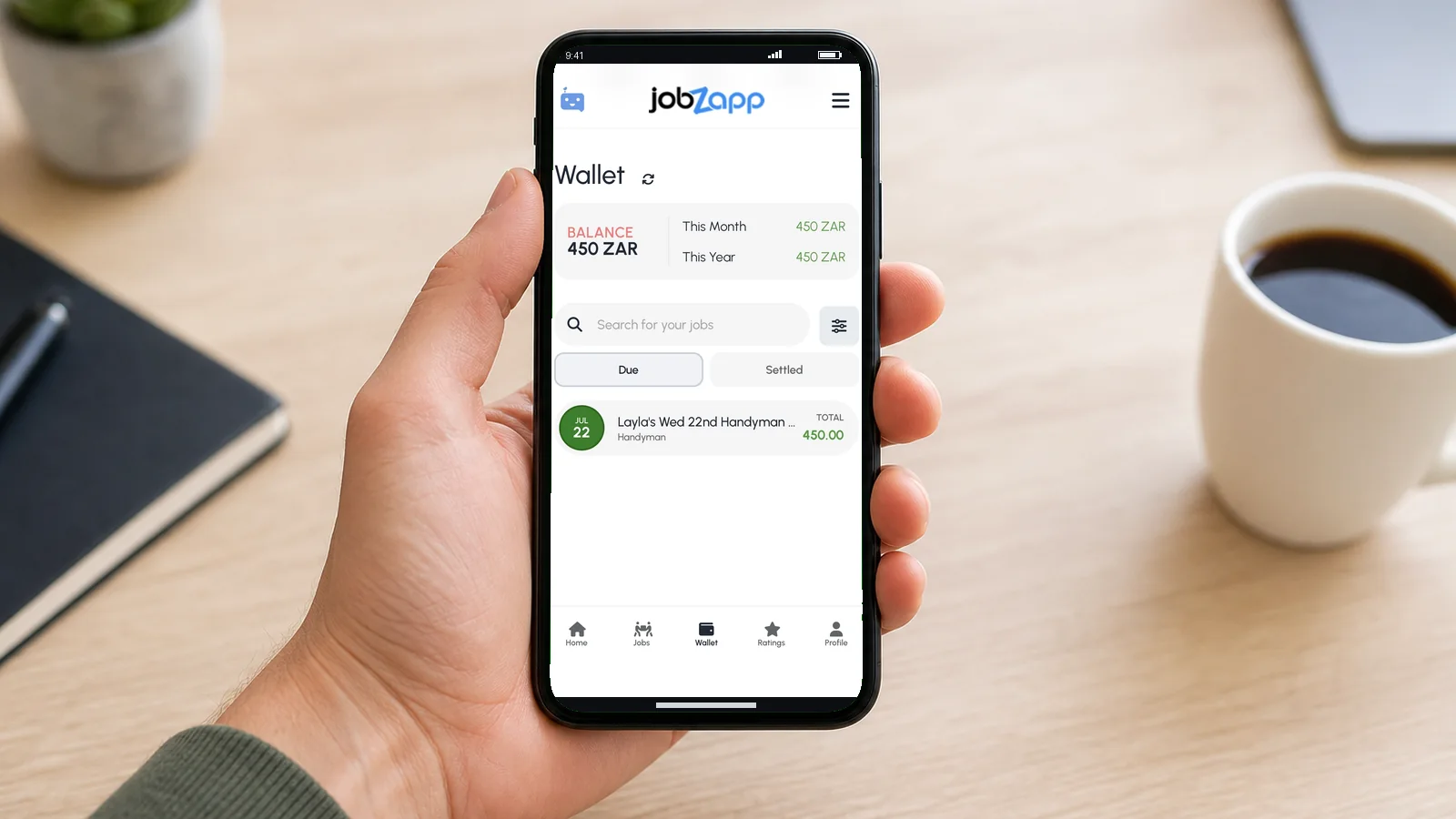 Money & payouts app screen