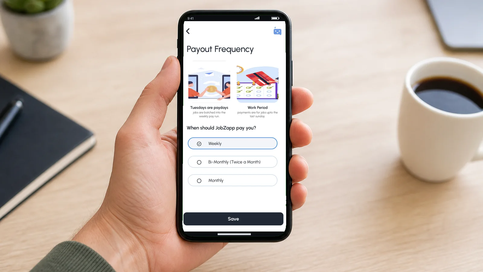 How often you get paid app screen
